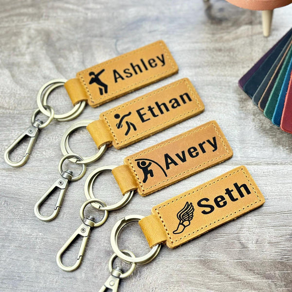 Ice Hockey Personalized Keychain / Keyring / Bag Tag / Name Tag - Genuine Leather