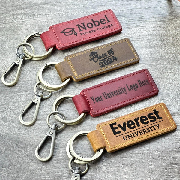 GRADUATION GIFTS, University Keychain, College Collegiate Sport Team Key Fob, Any University or College logo, Laser Engraved Leather