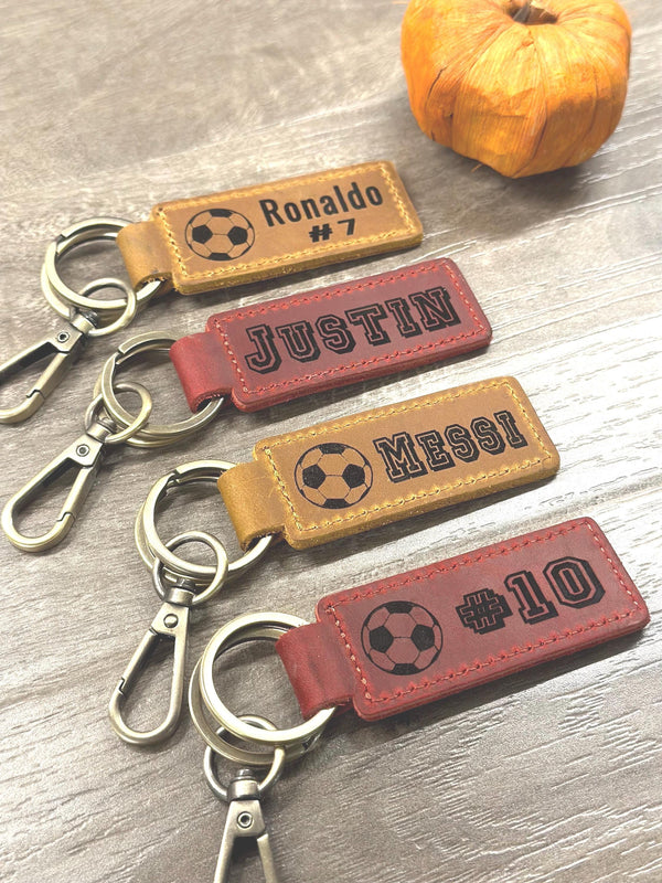 CHRISTMAS GIFT for BOYS, Football Keychain, Leather Keychain, Christmas Gift for Grandson, Grandson Gift, Christmas Football Banquet, Team