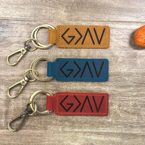 God is Greater than the Highs and the Lows engraved leather keychain, Christian faith gift