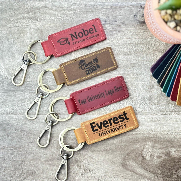 Personalized University Leather Keychain – College Logo Engraved
