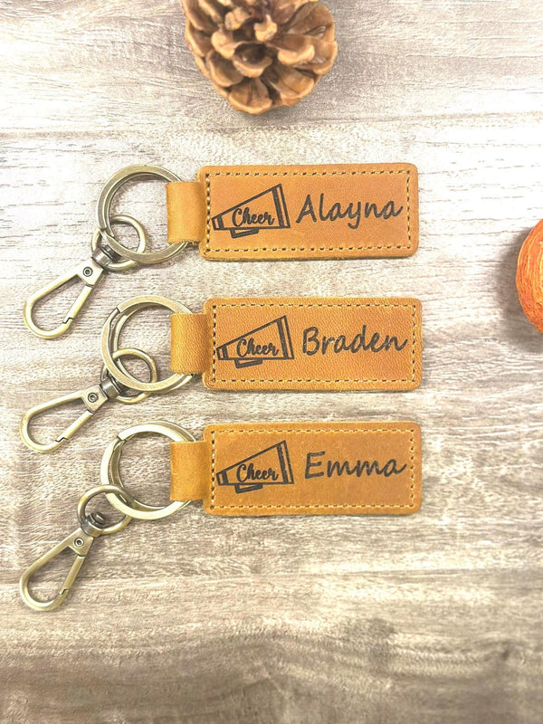 Cheerleading bag name, Personalized tags, Cheer megaphone backpack tags keychains, Cheer Gift