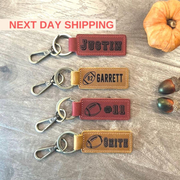 CHRISTMAS GIFT for BOYS, Football Keychain, Leather Keychain, Christmas Gift for Grandson, Grandson Gift, Christmas Football Banquet, Team