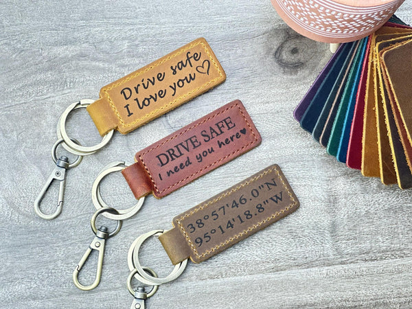 Personalized Leather Keychain, Custom Engraved Key Ring, Gift for Her/Him, Birthday Gift, Back to School, Custom Gift