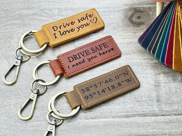 Personalized Leather Keychain, Custom Engraved Key Ring, Gift for Her/Him, Birthday Gift, Back to School, Custom Gift