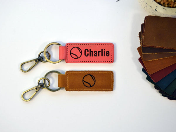 Tennis ball Personalized Keychain / Keyring / Bag Tag / Name Tag - Genuine Leather