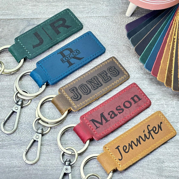 Personalized Leather keychain• Engraved Initial Accessory • Handmade Minimalist Key Holder • Fast Shipping Anniversary Keepsake Key Fob