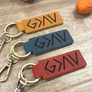 God is Greater than the Highs and the Lows engraved leather keychain, Christian faith gift