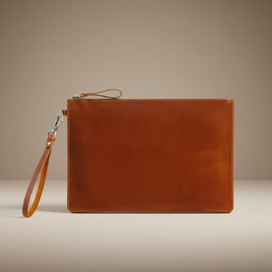 Full grain leather clutch with metal zipper