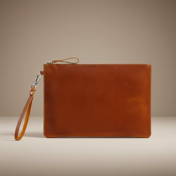 Leather Zipper Clutch Bag | Full Grain Leather Wristlet Pouch for Men