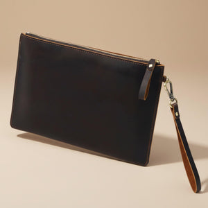 Leather clutch bag multiple angles