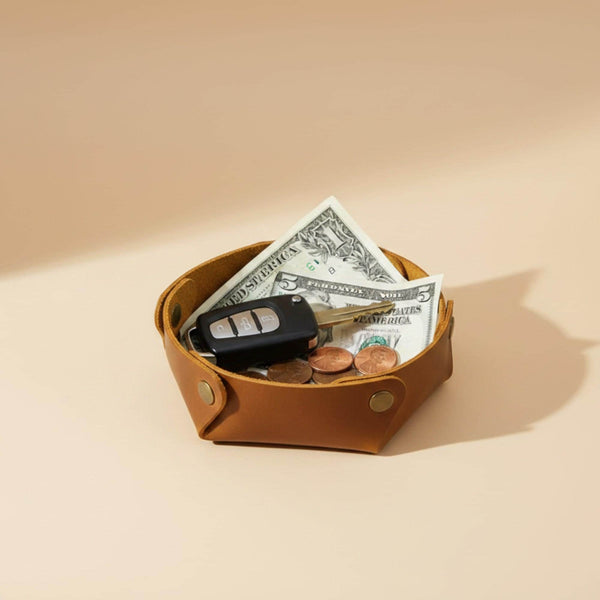 Leather Valet Tray – Foldable Catchall for Keys, Coins & Jewelry