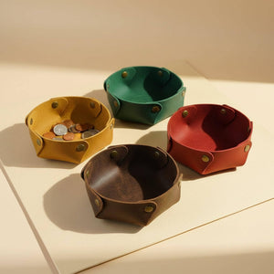 Crazy horse leather desk organizer tray