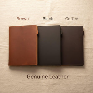 Leather journal cover color options: Brown, Black and Coffee