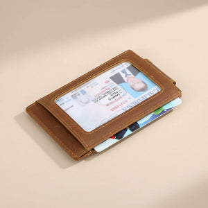 Crazy horse leather bifold money clip wallet detail