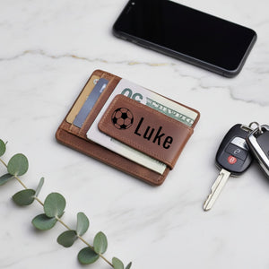 Magnetic money clip leather wallet - front view