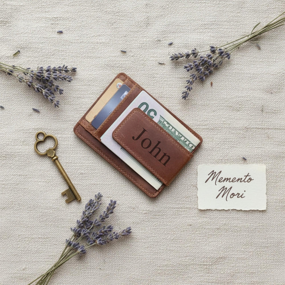 Personalized bifold leather wallet with magnetic money clip - full grain, RFID, custom engraved