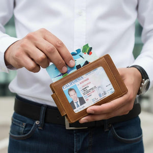 Slim leather wallet with magnetic money clip - lifestyle