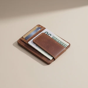Custom engraved leather money clip wallet - detail