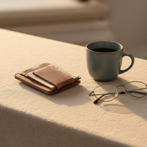 Engraved leather money clip wallet - personalized gift for him