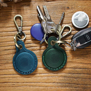 Genuine Leather AirTag Keychain – Full-Grain Air Tag Holder Case
