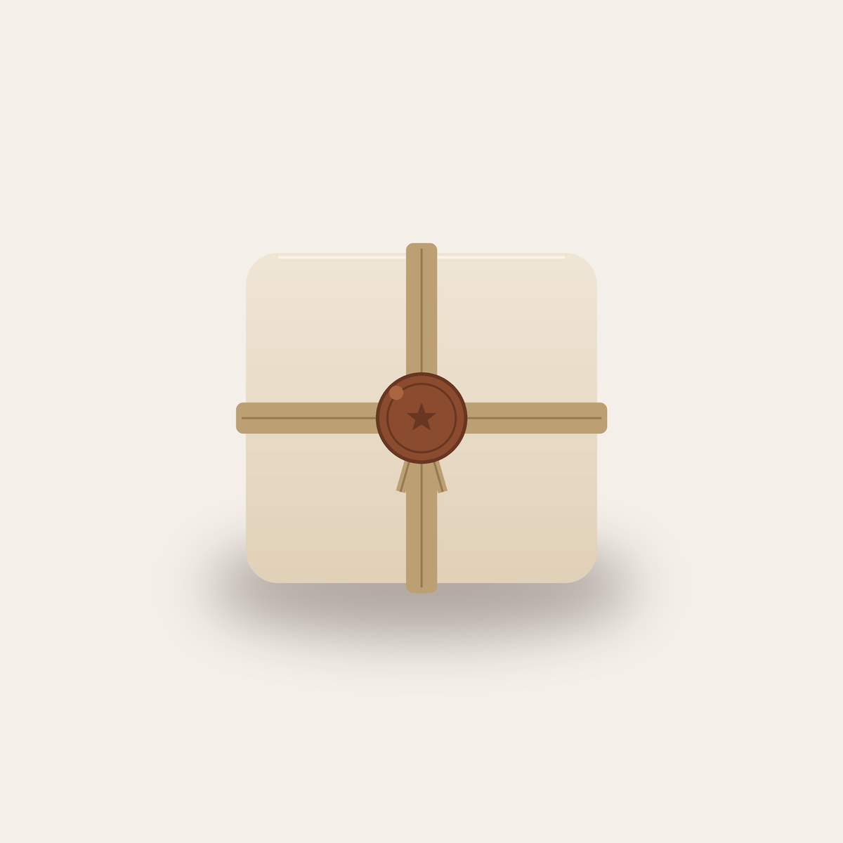 Signature gift wrap — cream cotton paper parcel tied with twine and a wax seal